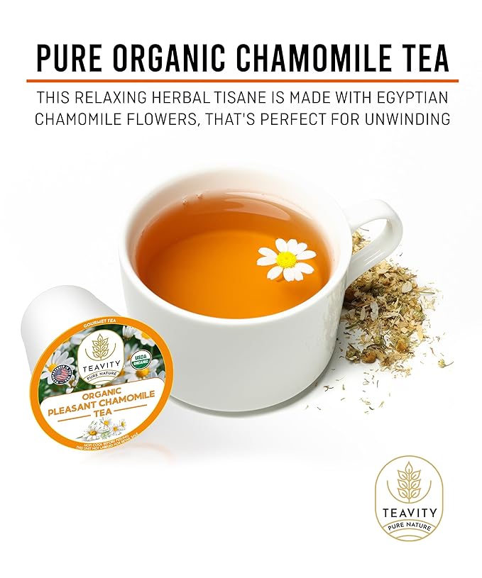 Organic Chamomile Tea Pods for Keurig - Decaf Tea Pods - Pleasant Chamomile by Teavity (36 Tea Pod)