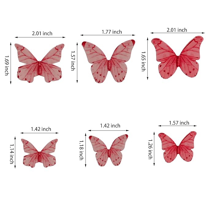 40Pcs Edible Wafer Paper Butterfly Cupcake Toppers 3D Cake Realistic Pastel Butterfly Decoration for Birthday Party Wedding Food Decorations - Pink