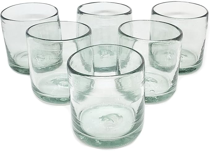 Clear Blown 8 oz DOF Rocks Glasses (set of 6) Mexican Handmade Glassware, Recycled Glass, Lead-free, Toxin-Free (DOF Rocks)