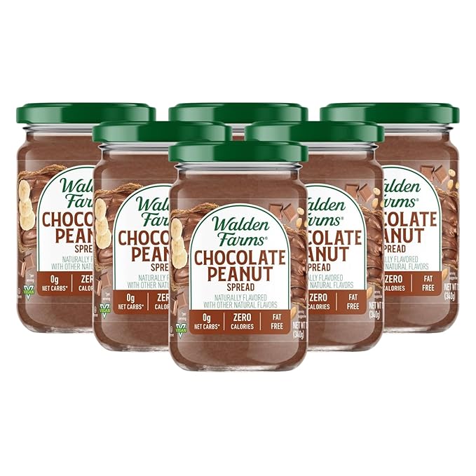 Walden Farms Chocolate Peanut Spread – Zero Calorie, Low Carb, Keto-Friendly, Vegan, Sugar-Free, Chocolate Peanut Flavor – 6-Pack, 12 oz Bottles