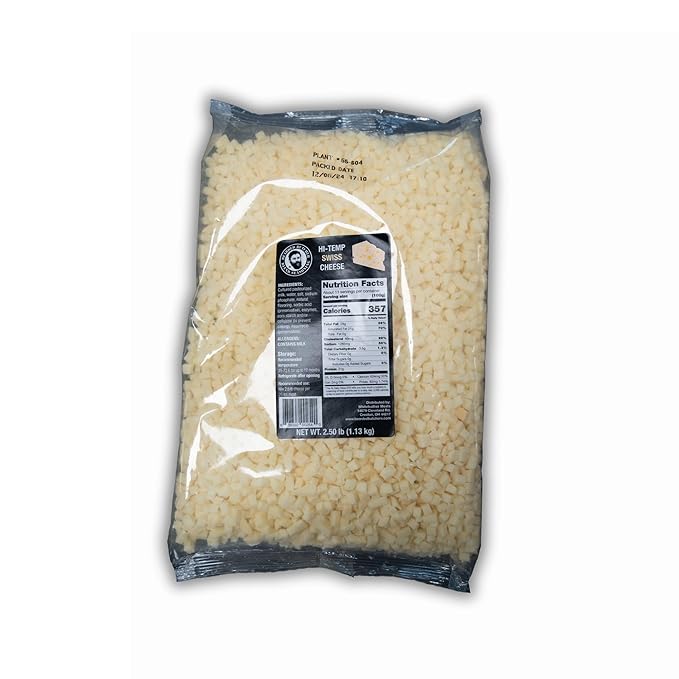 Bearded Butchers High-Temp Swiss Cheese 2.5 lbs ??Shelf-Stable 1/4" Cubes for Up to 25 lbs of Meat, 400째F High-Temperature Cheese ??Ideal for Sausage Making, Brats, Snack Sticks, Burgers, and More