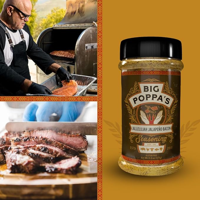 Big Poppa’s Jallelujah Jalapeño Bacon Seasoning – Sweet & Spicy Maple Bacon Rub for Beef, Pork, Chicken & More – Bold, Gluten Free Seasoning for Grilling, Roasting & Backyard BBQ (13.3 Oz)