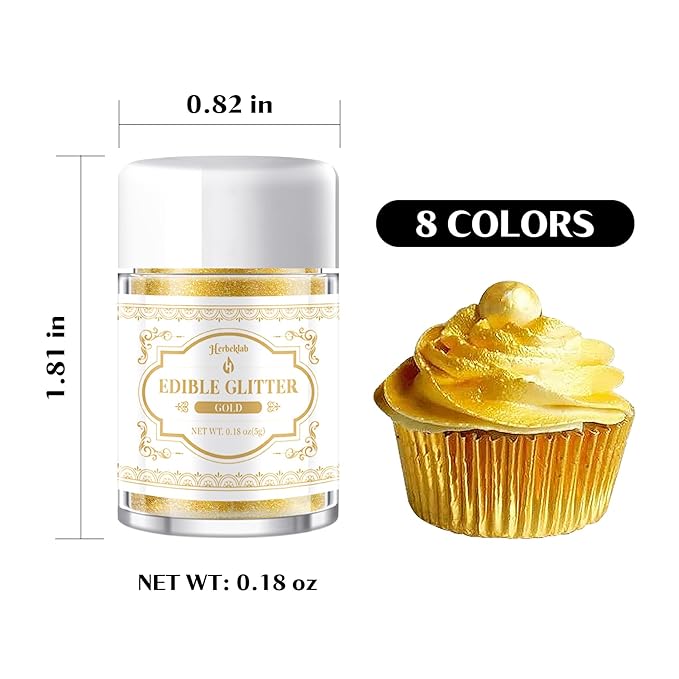 Edible Glitter for Drinks ??8 Colors Luster Dust, Food Grade Cocktail Shimmer Powder for Cakes, Beverages, Chocolate & Candy, 5g/Bottle