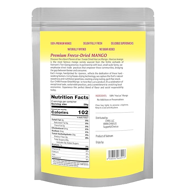 CHAVI Freeze-Dried Diced Mango | 4 oz | Pack of 2 x 2 oz | Healthy 1 Ingredient Superfood Supersnacks - Kids School Snacks - No Added Sugars or Preservatives - Non-GMO, Vegan, Gluten-Free