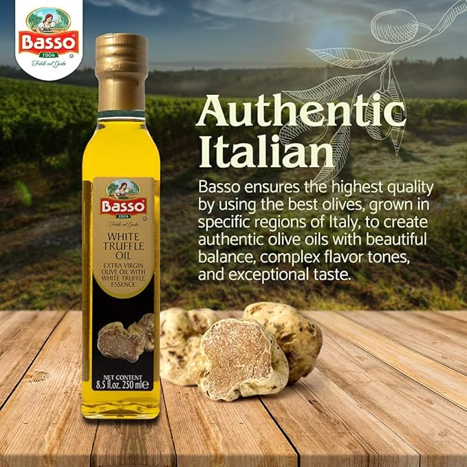 BASSO 1904 - White Infused Truffle Oil, 8.5 fl oz, 250 ml, Premium Quality, High Concentrate