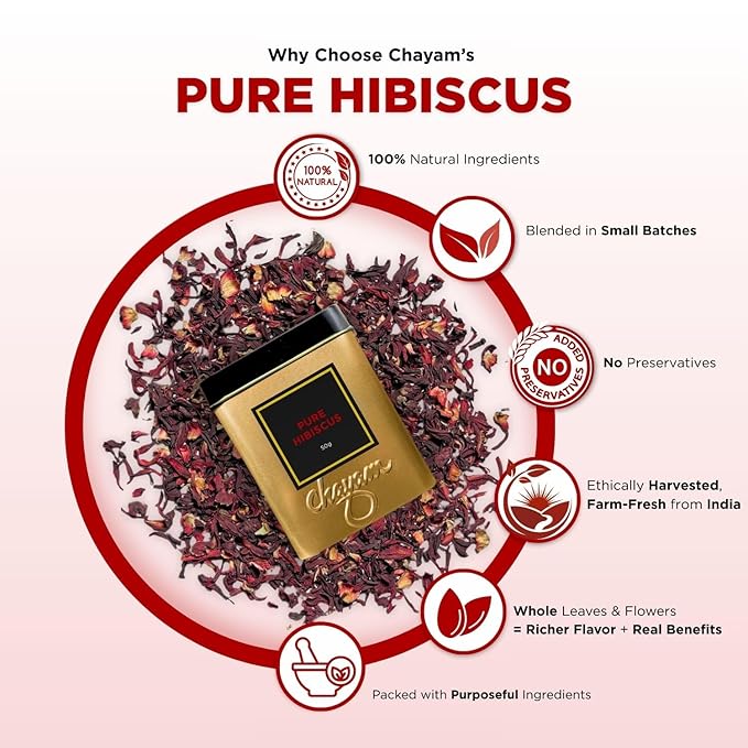 CHAYAM Hibiscus Flower Tea 30+Cups/2.1oz | Pure Dried Hibiscus Flowers Loose Leaf Tea | 100% Herbal Tea | Caffeine-Free | Premium Tin Caddy