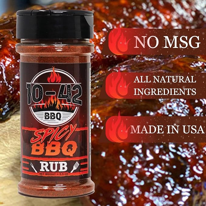 10-42 Spicy BBQ Rub Seasoning (NO MSG, Low Sodium) - All natural, Hot BBQ Rub | Meat Grilling Spicy Dry Rub | Steak and Beef Seasoning | Prime Rib, Spare Ribs, Butt, Brisket, Pulled Pork, Chicken, Turkey Rub| 5.5 oz