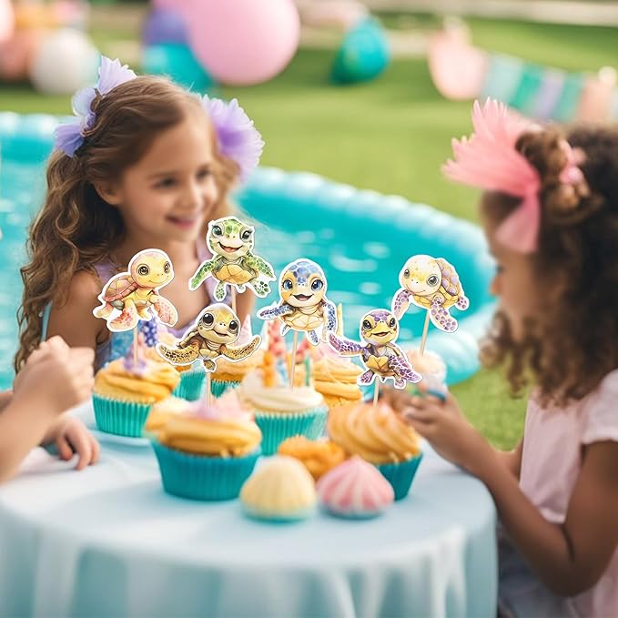 36 Pack Turtle Cupcake Toppers Sea Animals Turtle Cupcake Picks Sea Animals Theme Cupcake Decoration for Baby Shower Kids Birthday Party Decoration Supplies