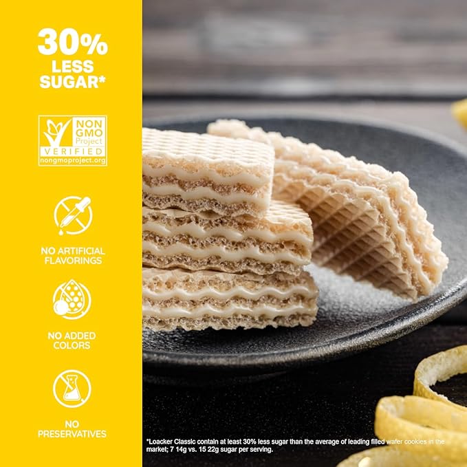 Loacker Classic Lemon Wafers - Premium Crispy Wafer Cookies with Lemon Cream Filling - Multipack of 12 Snack Packs - NON-GMO - Sicilian Lemons - 45g/1.59oz, Pack of 12