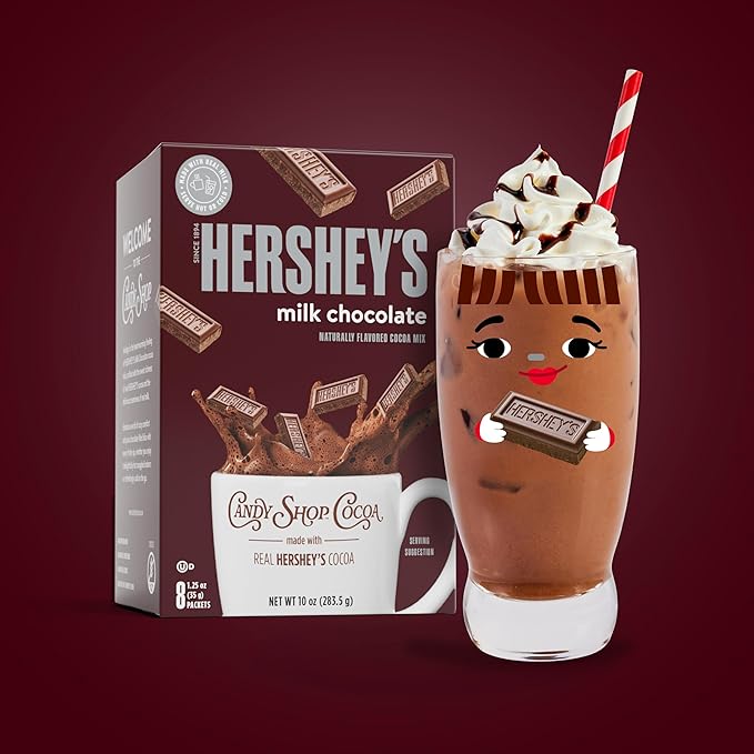 Candy Shop Cocoa HERSHEY'S Milk Chocolate Cocoa Mix, Hot Chocolate, Make Hot or Iced Cocoa, Made With Real Milk, Gluten Free, 1.25 oz packet (24 count)