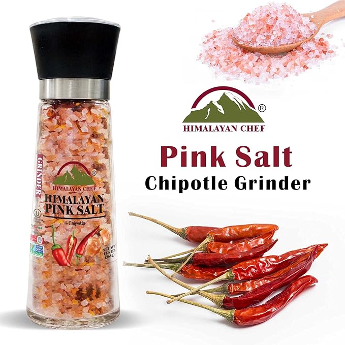 Himalayan Chef Pink Salt with Chipotle, Tall Glass Grinder, 10.58 Oz