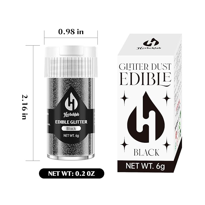Black Edible Glitter ??6g Luster Dust Drink Glitter, Food Grade Shimmer Powder for Cocktails, Cakes, Beverages, Chocolate & Candy