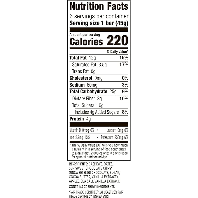 Larabar Chocolate Chip Cookie Dough, Fruit and Nut Bars, Gluten Free and Vegan, 9.6 oz, 6 Ct