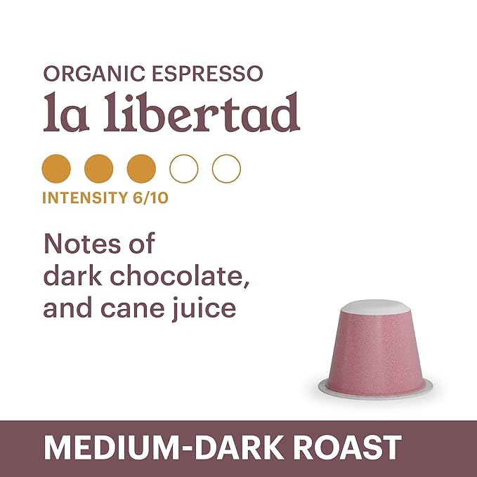 G GRANA Coffee Pods, Compatible with Nespresso OriginalLine, 20 Pack, Medium-Dark Roast, USDA Organic 100% Arabica Single Source Specialty Coffee, Compostable Single Serve Capsules, La Libertad