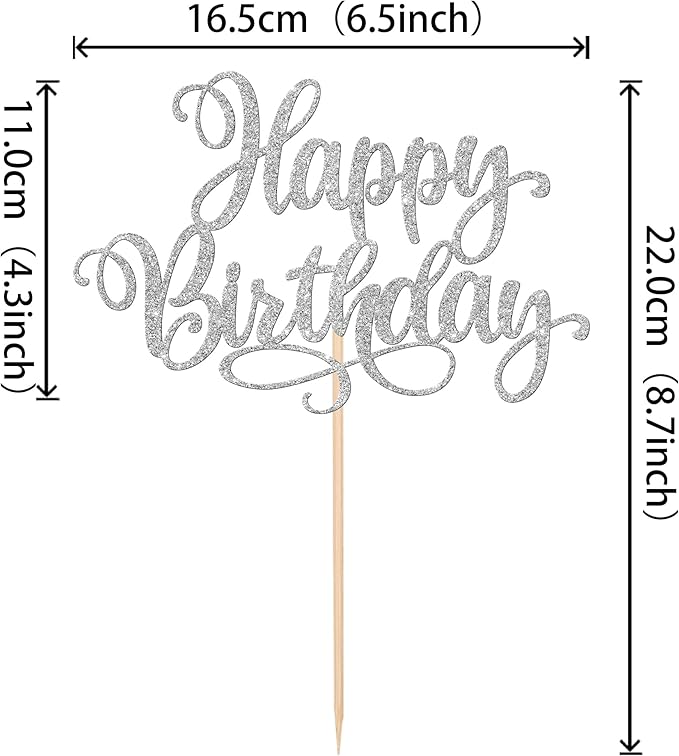ZHUOWEISM 1 PCS Happy Birthday Cake Topper Glitter Happy Birthday Cake Pick for Celebrating Happy Birthday Anniversary Party Cake Decorations Supplies Silver