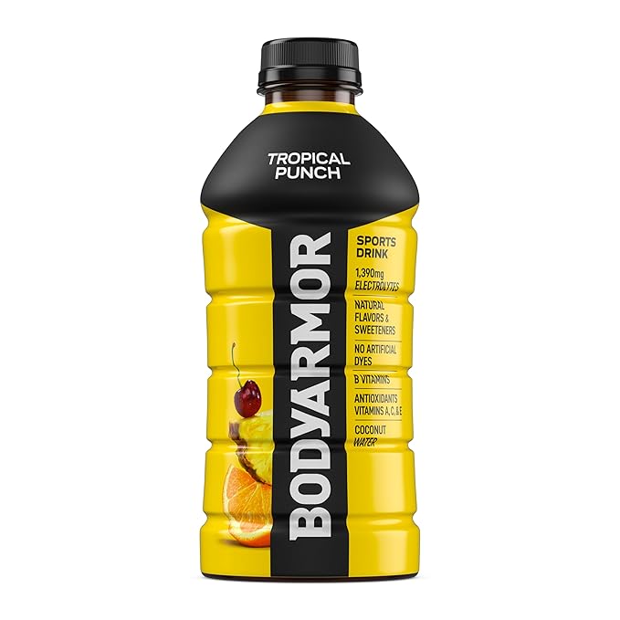 BODYARMOR Sports Drink Sports Beverage, Tropical Punch, Coconut Water Hydration, Natural Flavors With Vitamins, Potassium-Packed Electrolytes, Perfect For Athletes, 28 Fl Oz (Pack of 15)
