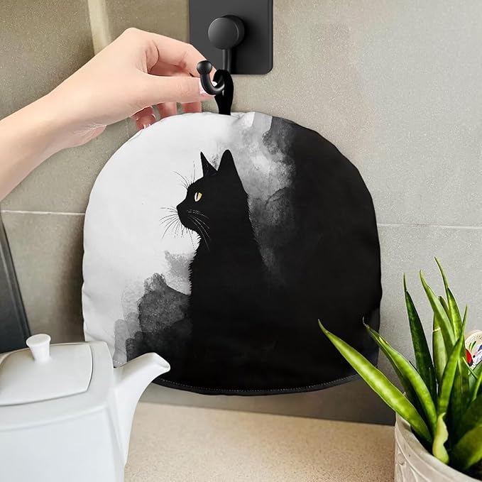 Ink Painting Cat Tea Cozy for Teapot Dome Teapot Cover with Handle Dust Cover Kitchen Kettle Dust Cover Can Hung and Folded Decorative Kitchen for Holiday 竊뉰lack竊?"<div>