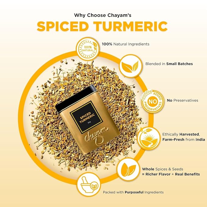 CHAYAM Spiced Turmeric Loose Tea 50g/1.77oz | Herbal tea with Lemongrass, Cinnamon, Ginger and Black Pepper | Premium Tin Pack | Caffeine-free | For Immunity, Digestion - Pack of 1