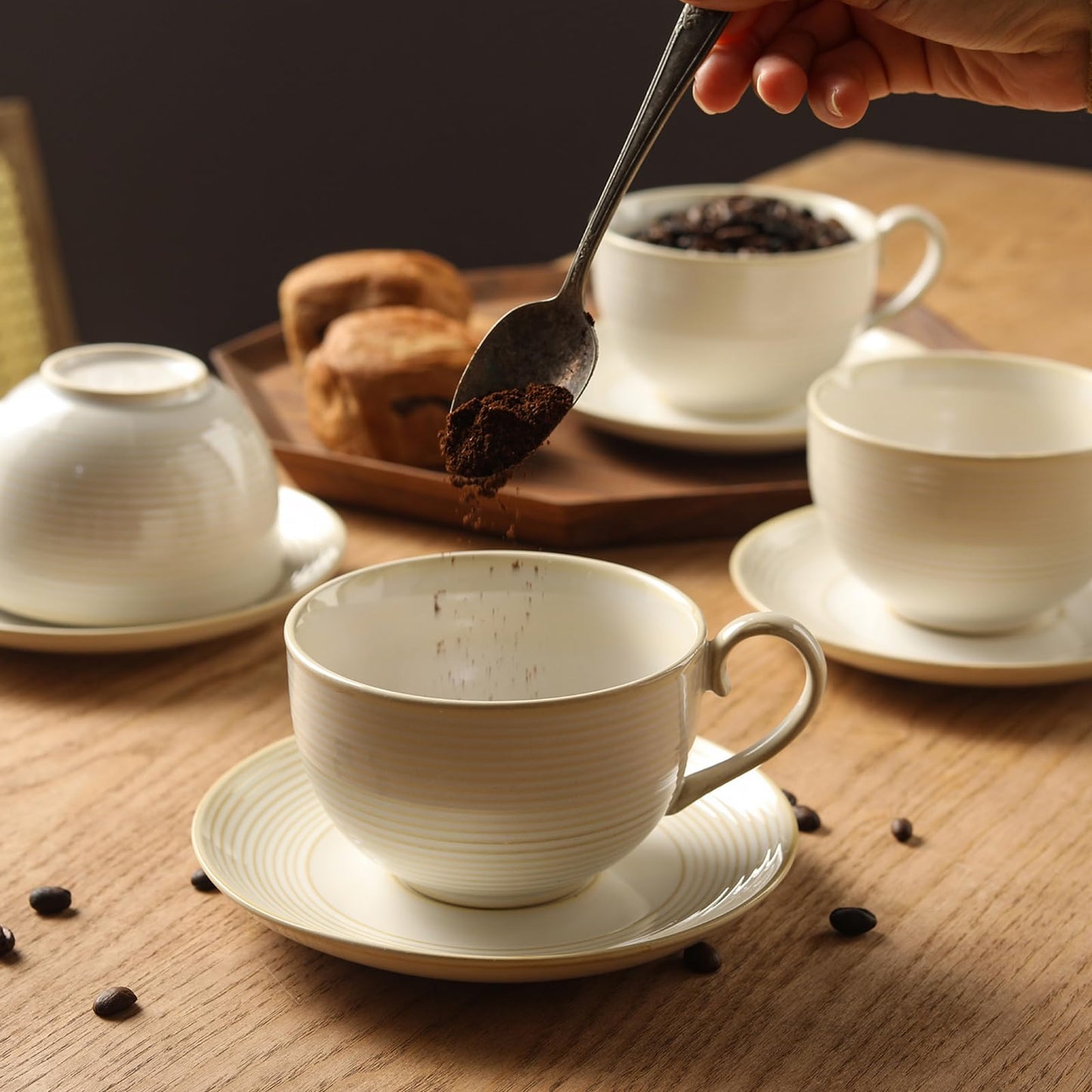 Feenmai 12Oz Coffee Cups with Saucers, Ceramic Espresso Cup Set of 4, Cappuccino Cups Set, Tea Mugs