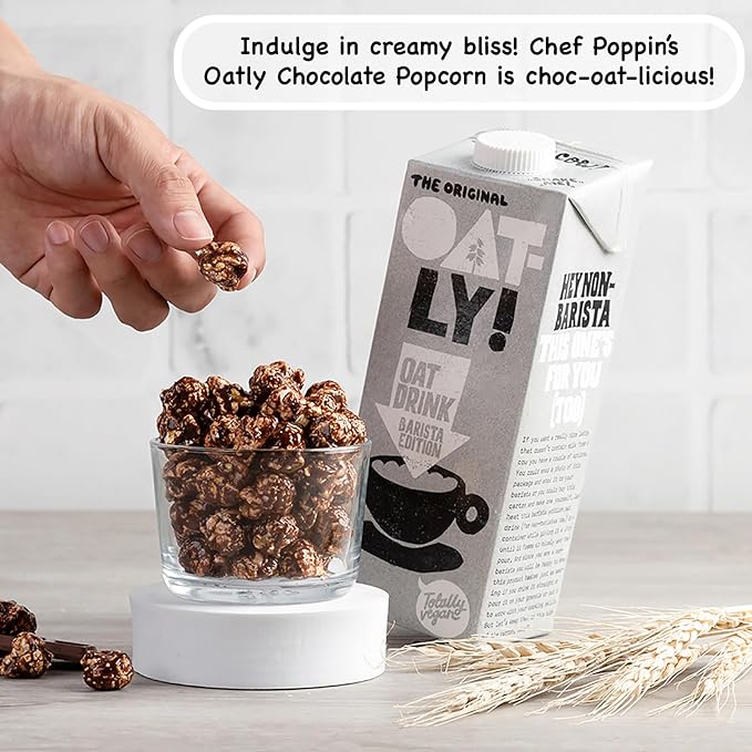 CHEF POPPIN Asian-Style Gourmet Flavored Popcorn, Non-GMO Corn, All Natural, Oatly's Oatmilk & Chocolate 120g, 4.23 oz