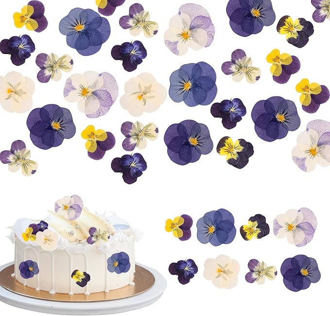 40 Pcs 8 Kinds Natural Dried Pressed Edible Flower Cupcake Toppers Purple Small Flat Cake Topper Decorating for Cocktails Resin Jewelry Making DIY Art Crafts Birthday Anniversary Decoration Supplies