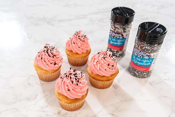 Bakerpan White-Black Jimmies Sprinkles - 6 Ounces Edible Sprinkles for Cake Decorating, Cupcakes, Ice Cream, Cake Decorations (Made in USA)