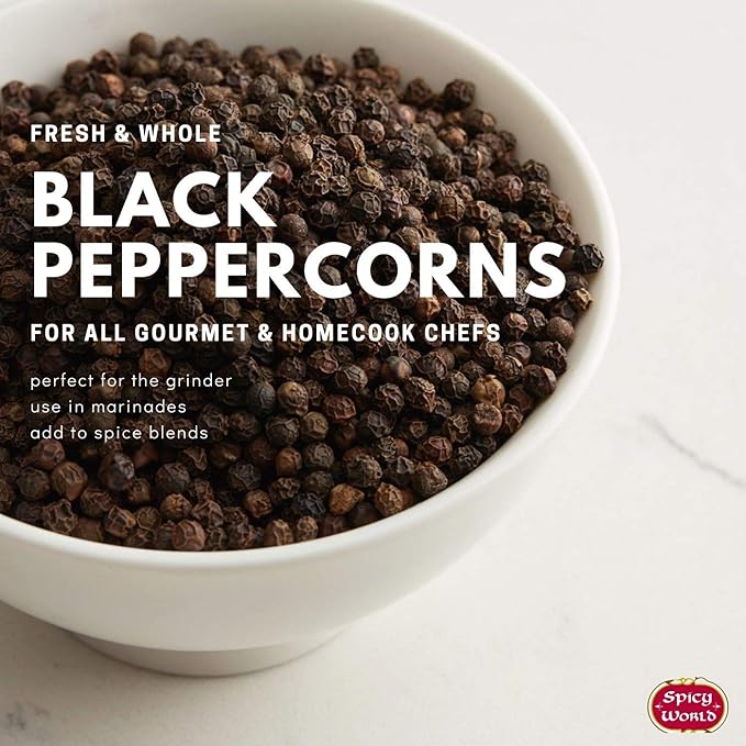 Spicy World Black Peppercorns Whole 7 Ounce - Perfect for Grinder