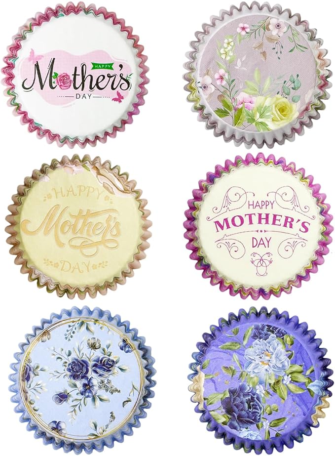 QiQee Mother's Day Jumbo Cupcake Liners - 300PCS Gradient Cupcake Cups with 6 Designs - Large Size