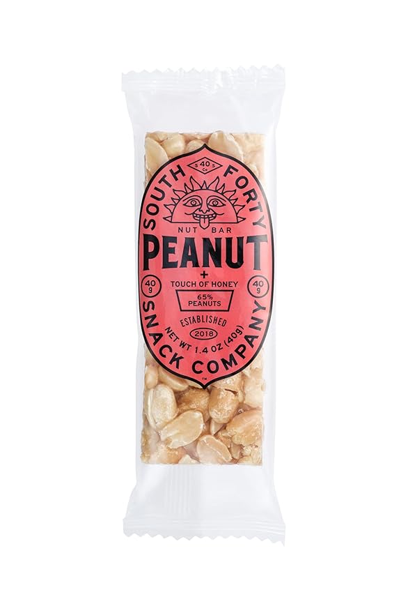 South 40 Snacks Crunchy Peanut Bar, Just 4 Ingredients, Touch of Honey (40g Bar, Pack of 12)