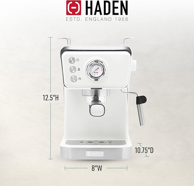 HADEN Barista Brew Espresso Coffee Machine, Stainless Steel Espresso Maker with Milk Frother and Steamer Function and 1.5L Water Tank, Ivory & Copper