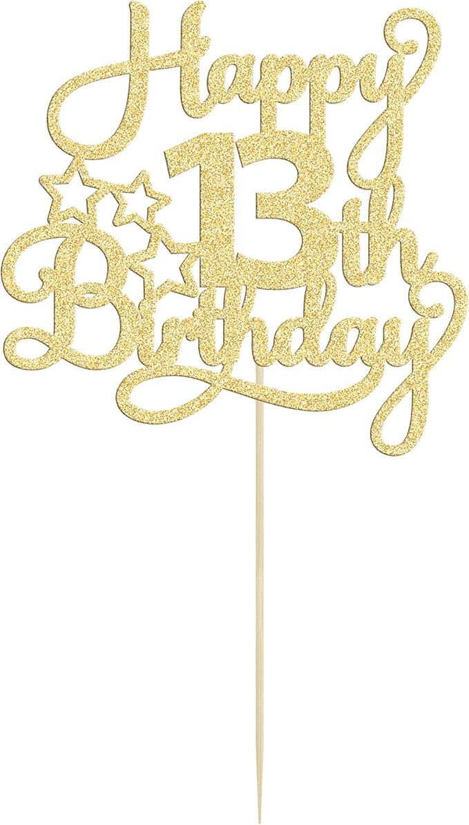 1 Pack Happy 13th Birthday Cake Topper Gold Glitter 13 Official Teenager Cheers to 13 Years Old Birthday Cake Pick for Celebrating 13th Birthday Anniversary Party Cake Decorations Supplies