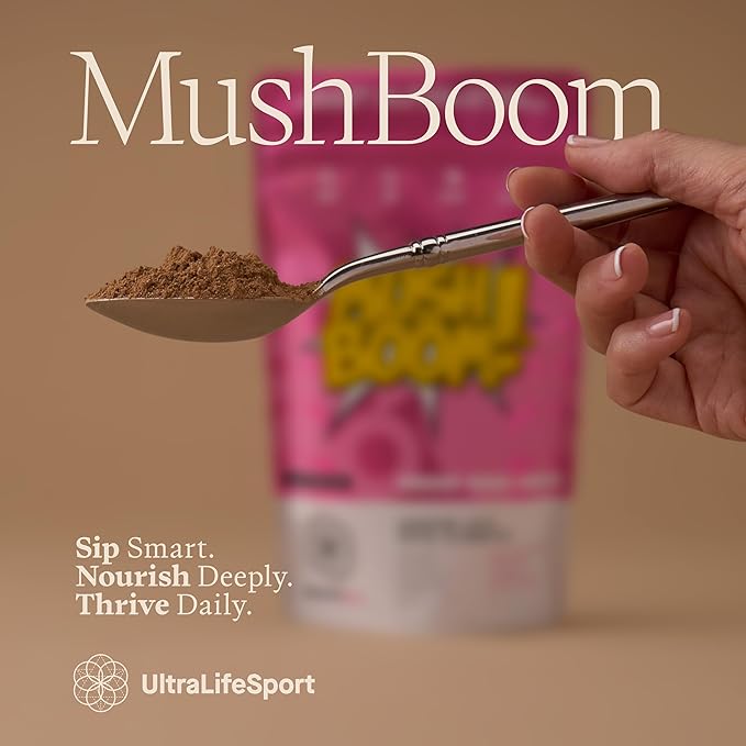 Ultra Life Sport - MushBoom Organic Mushroom Coffee Alternative Drink - 30 Servings 7 Mushroom Cacao Blend - Cordyceps, Lion’s Mane, Chaga, Maitake, Shiitake, Reishi & Turkey Tail - Caffeine Free