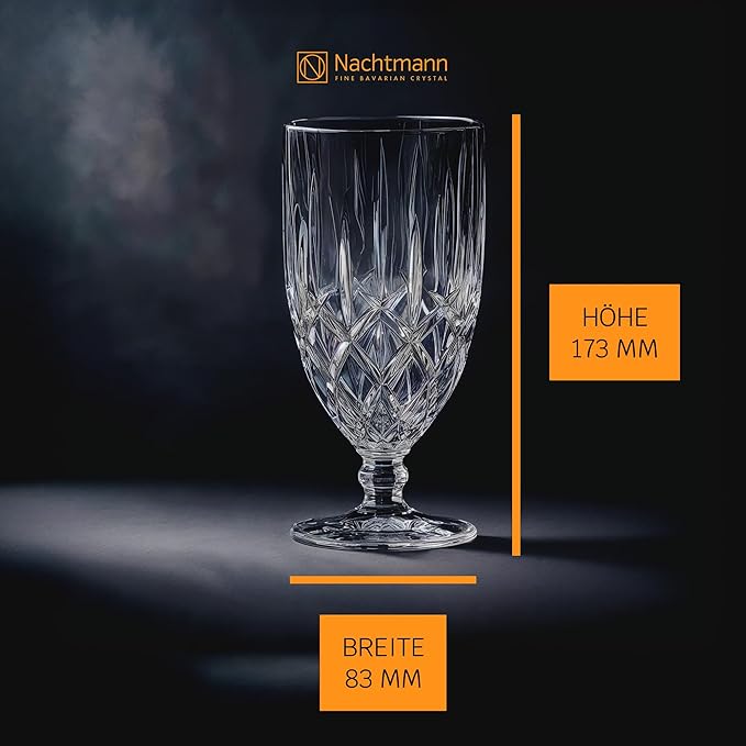 Nachtmann Noblesse Collection Iced Beverage Glasses, Crystal Glass Water Goblets, 15 Ounce, Beer, Wine, and Cocktails, Iced Beverage Glassware – Set of 4