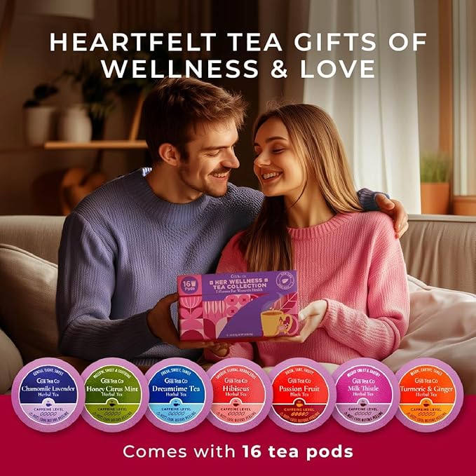 Gya Tea Co Her Wellness Tea Pod Collection Tea Gift Set (16 ct) - 7 Flavors Assorted Variety Pack with Hibiscus, Chamomile Lavender & Ginger