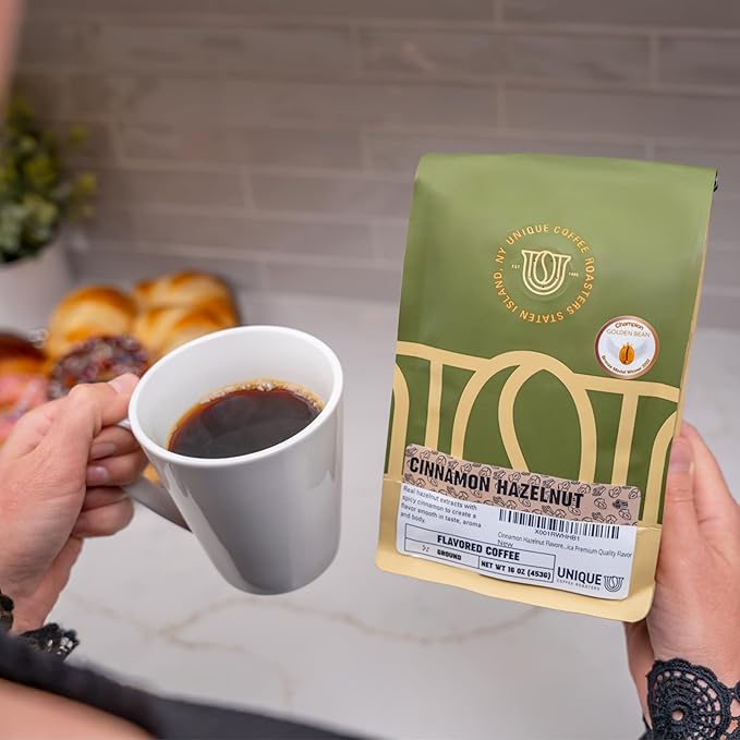 Cinnamon Hazelnut Flavored Ground Coffee, 1 LB (16 oz) bag, Medium Roast, 100% Arabica Premium Quality Flavor