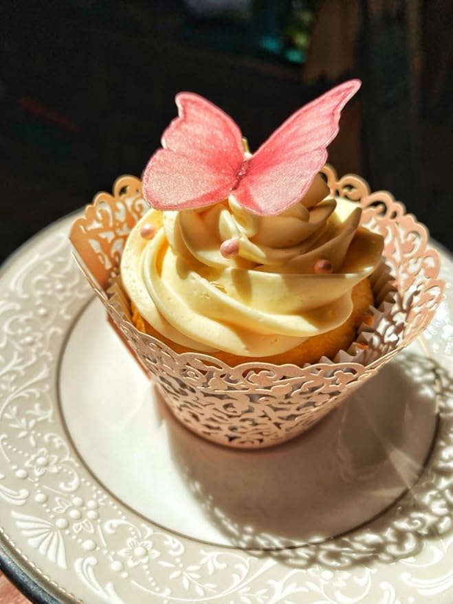 SS Cohen Edible Wafer Glutinous Paper Butterflies for Birthday Cake Decorating include 48 Pcs Colorful Small Pastel Cupcake Topper Decorations, Birthday Cake Topper (pink)