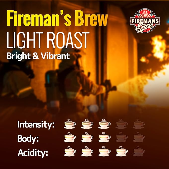 Firemans Brew Light Roast Coffee ??Bold & Robust Ground Coffee ??100% Arabica Beans, Rich, Full-Bodied Flavor ??Freshly Roasted Gourmet Coffee ??Low Acid, Small Batch Coffee ??Supports Firefighter Causes