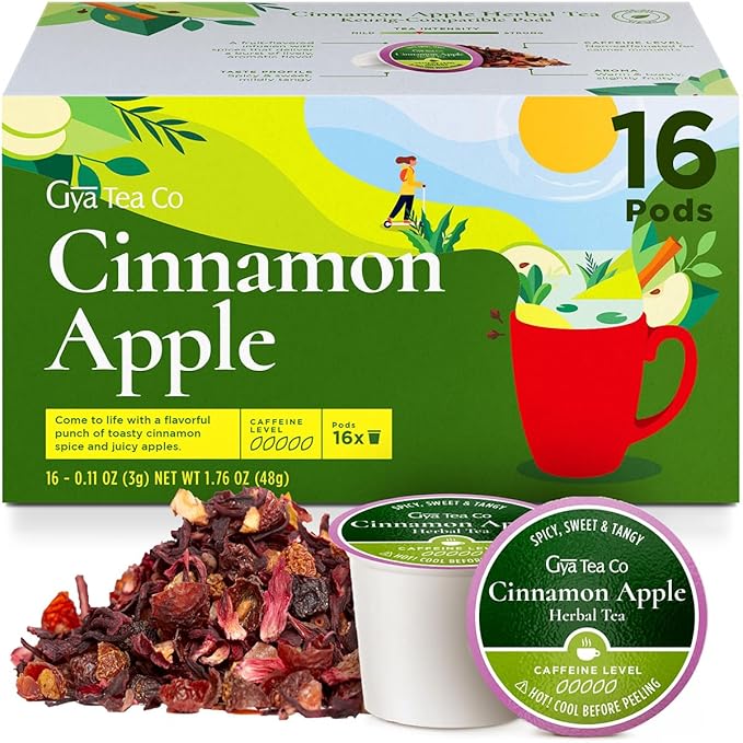 Gya Tea Co Cinnamon Apple Tea pod Tea Gift Set (16 ct) - Decaf Apple Cider for Soothing & Digestive Health