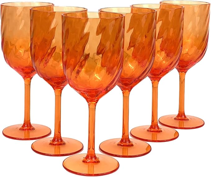 Yalin Set of 6 Unbreakable 15 oz Acrylic Plastic Wine and Water Tumbler Stackable Goblets. (Orange, 15 oz)
