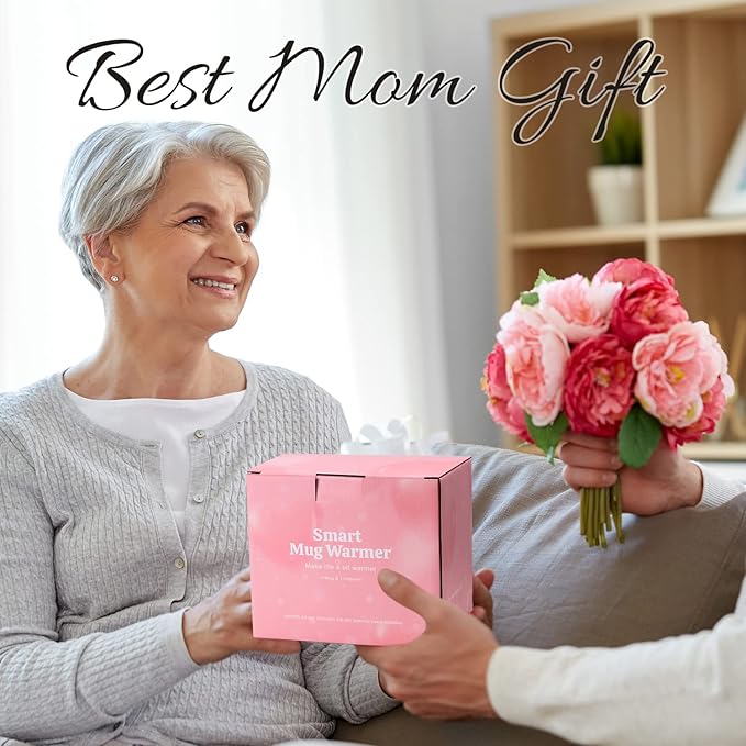 Coffee Mug Warmer & Best MOM Ever Mug Set, Electric Cup Warmer for Desk Office Home, Beverage Warmer with 4 Temperature Setting, 8H Auto Shut Off, Mom Gifts from Daughter Son