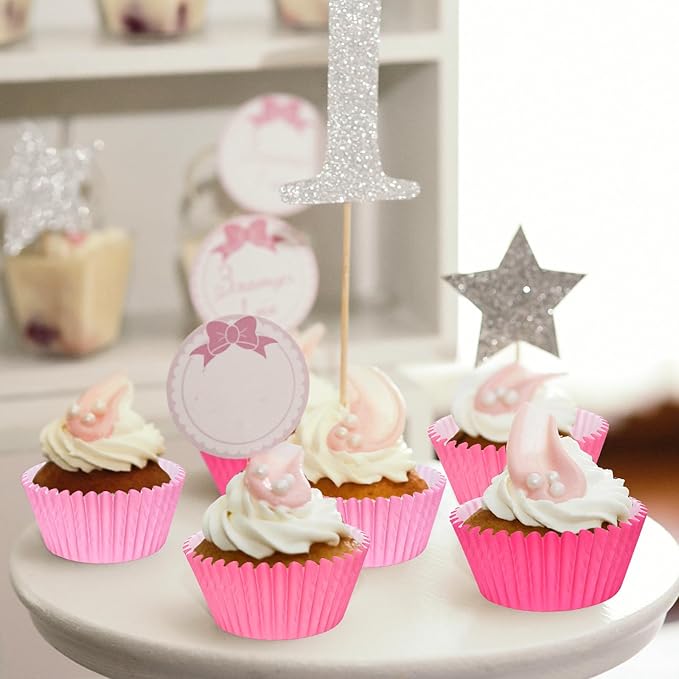 Whaline 600Pcs Pink Cupcake Liners Pink Cupcake Wrappers Disposable Paper Baking Cups 3 Styles Baking Liners Holders for Baby Shower Wedding Bridal Showers Birthday Party Supply