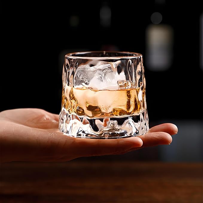 Crystal Whiskey Glasses 5 OZ Set of 3, Rotatable Old Fashioned Glasses, Tumbler Rocks Bar Glass for Drinking Bourbon, Scotch, Cocktails, Cognac竊늆mall Sizeç«?,<div>