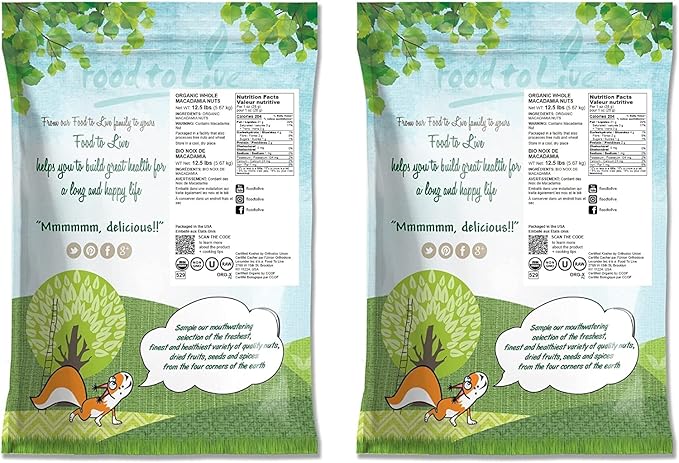 Food to Live Organic Whole Macadamia Nuts, 25 Pounds – Non-GMO, Raw, Shelled, Unsalted, Kosher, Vegan, Bulk. Keto Snack. Buttery Flavor. Good Source of Fiber, Healthy Fats. Perfect for Desserts.