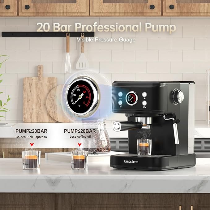 Black Espresso Machine with Milk Frother, Cappuccino Machines for Home, Coffee Espresso Machine Suitable for Coffee Powder/NS Original Capsules, Espresso Maker with Thermometer