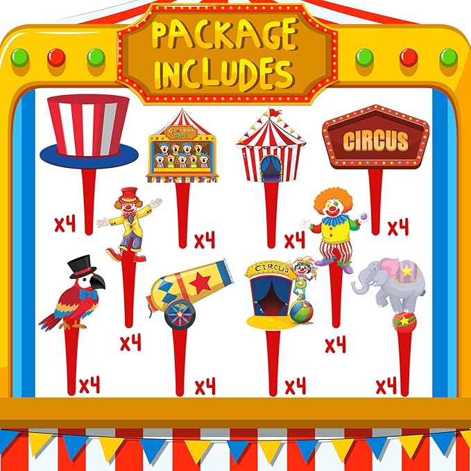 40 Pcs Circus Toppers - Carnival & Circus Party Decorations - Perfect for Cupcake, Cake & Baby Shower