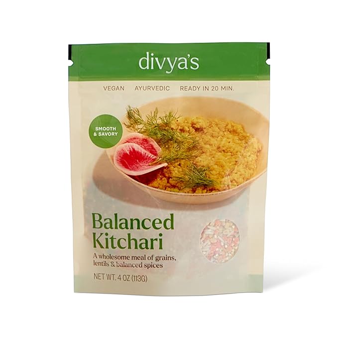 Divya's Balanced Kitchari, Smooth & Savory, One-Pot Ayurvedic Meal with Grains, Lentils, & Spices, Healthy & Nourishing Plant-Based Meal, Vegan, Non-GMO, Gluten Free, Organic, Family Size - 4 Meals