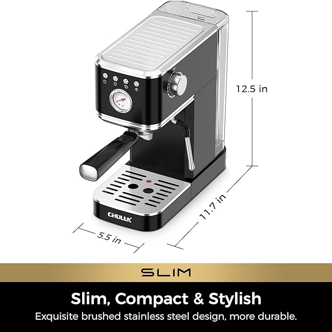 CHULUX Slim Espresso Machine with Milk Frother Steam Wand, 20 Bar Professional Italian Pump Espresso Coffee Machine for Home Cappuccino & Latte Maker, Black