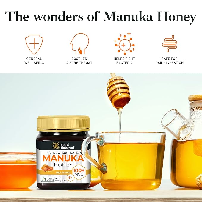 Raw Manuka Honey Certified MGO 100+ / 6+ Manuka With Antibacterial Activity - (NPA 6+) 500g (1.1lb) by Good Natured