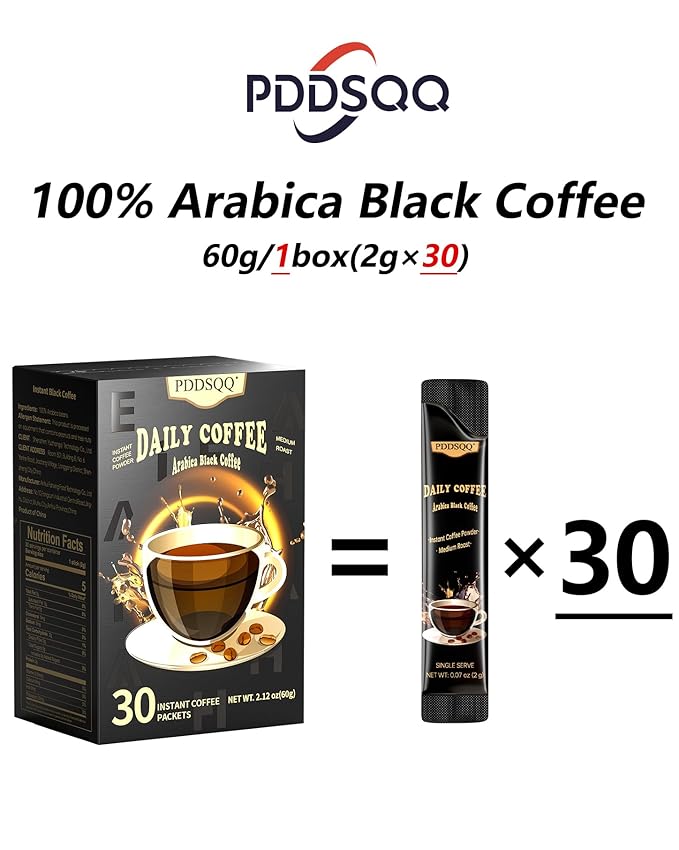 Instant Coffee Packets Single Serve Sticks 30 Sachets, Medium Roast Arabica Black Coffee Individual Packs for Camping Travel, Sugar Free Instant Hot/Iced Coffee Packs, Bulk Instant Coffee Singles
