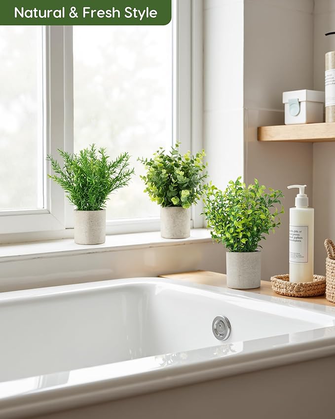 Velener 3 PCS Small Fake Eucalyptus Plant Artificial Potted Plants Indoor for Desk, Shelf, Home Decor Realistic Faux Plant for Office, Bathroom/Living Room Decoration (Sage Green)